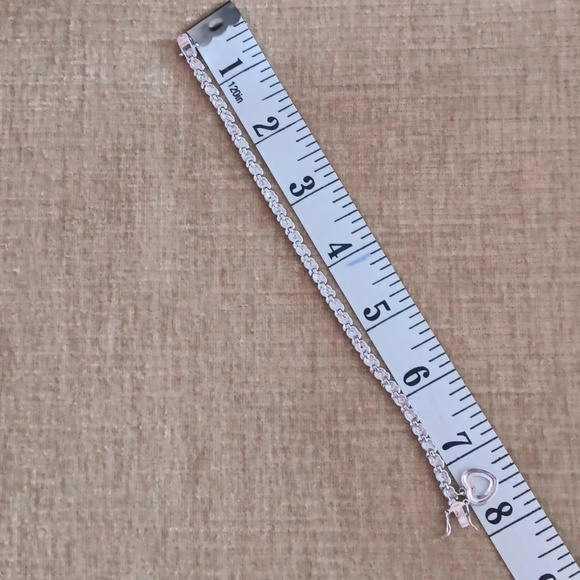 925 Silver Sparkling Tennis Bracelet with Heart Charm - Picture 4 of 10